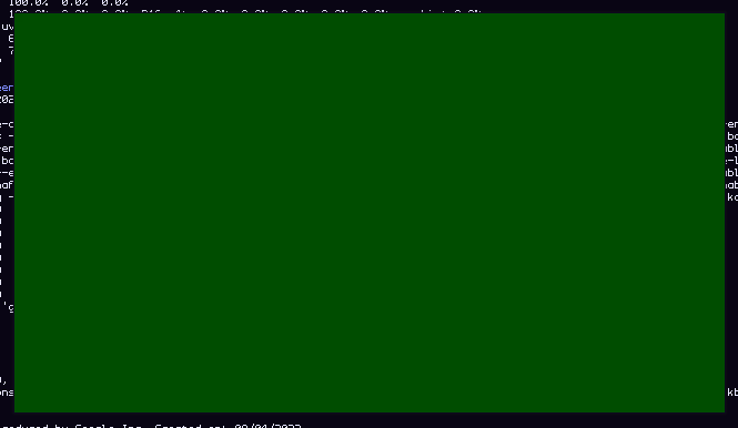an ffplay window showing a dark green frame