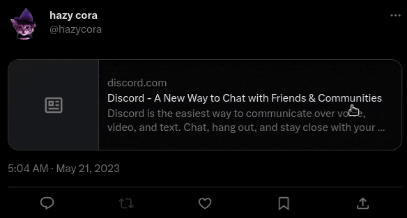 An animated GIF showing a Tweet that looks to contain a link to Discord, but sends users to example.com instead