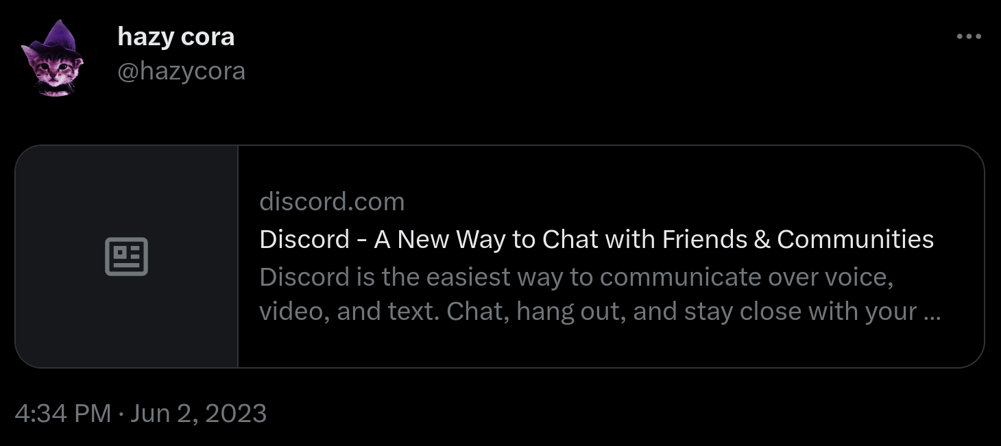 A Tweet displaying a summary card linking to discord.com